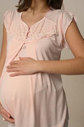 Lace Embossed 3-Piece Maternity-Nursing Pajama & Robe Set - 22324