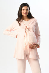 Lacy Collar 3-Piece Maternity-Nursing Pajama & Robe Set - 22371