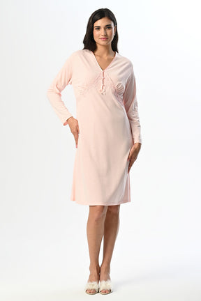 Lace Collar Maternity-Nursing Nightgown & Velvet Robe Set Powder - 22516