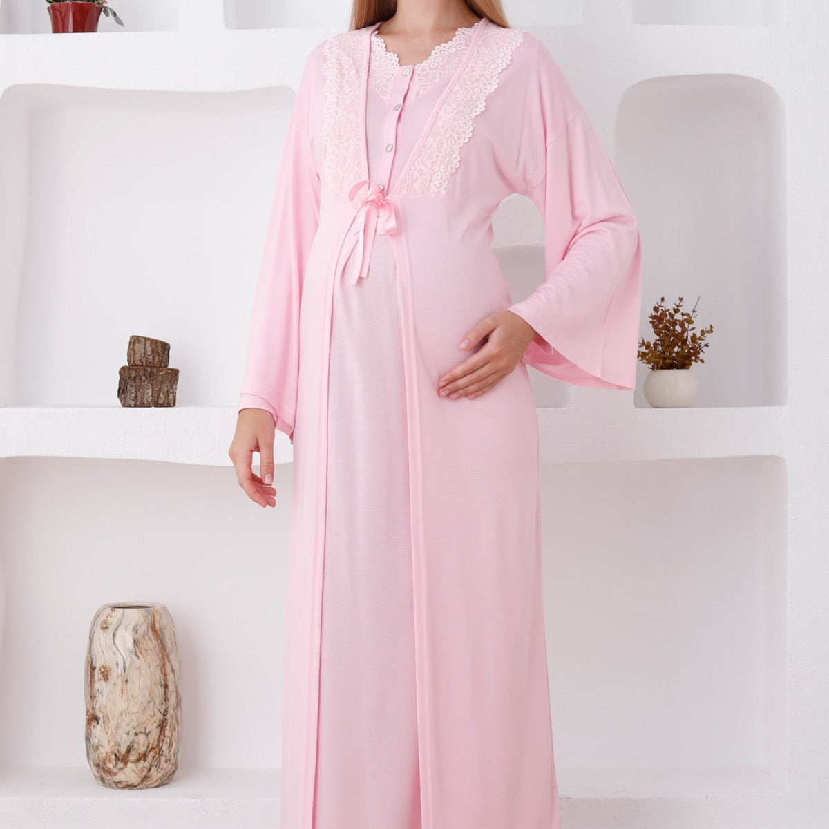 Ekouaer Nursing Nightgown Long Sleeve Maternity Nightgown Elegant