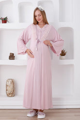 Lace Edge Maternity & Nursing Nightgown With Robe Powder - 2284
