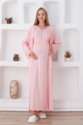 Lace Sleeve Maternity Feeding-Friendly Nightgown & Robe Set Salmon - Z2285