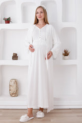 Lace Sleeve Maternity & Nursing Nightgown With Robe Ecru - 2285