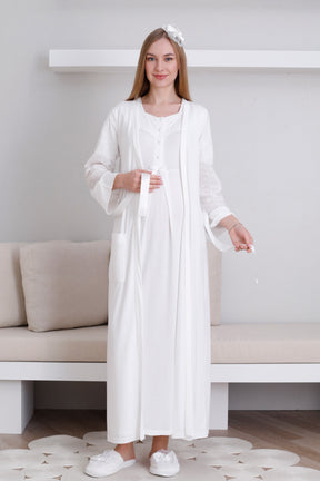 Vintage Lace Maternity-Nursing Nightgown & Robe Set Ecru - 2297