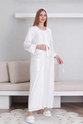 Vintage Lace Maternity-Nursing Nightgown & Robe Set Ecru - 2297