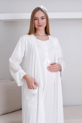 Vintage Lace Maternity-Nursing Nightgown & Robe Set Ecru - 2297