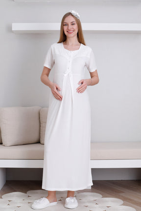 Vintage Lace Maternity-Nursing Nightgown & Robe Set Ecru - 2297