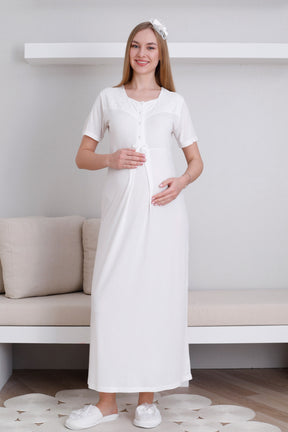 Vintage Lace Maternity-Nursing Nightgown & Robe Set Ecru - 2297