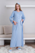 Vintage Lace Maternity Feeding-Friendly Nightgown & Robe Set Blue - Z2297