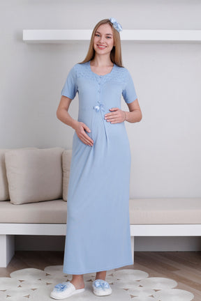 Vintage Lace Maternity-Nursing Nightgown & Robe Set Blue - 2297
