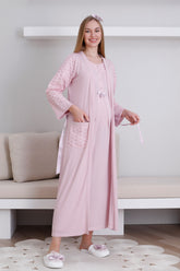 Vintage Lace Maternity-Nursing Nightgown & Robe Set Powder - 2297