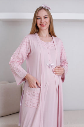 Vintage Lace Maternity-Nursing Nightgown & Robe Set Powder - 2297