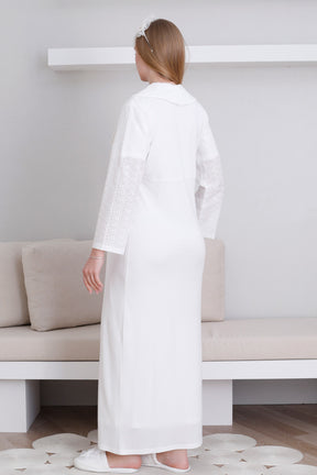 Embroidered Maternity-Nursing Nightgown & Robe Set Ecru - 2298