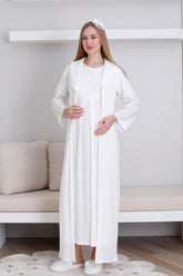 Embroidered Maternity-Nursing Nightgown & Robe Set Ecru - 2298