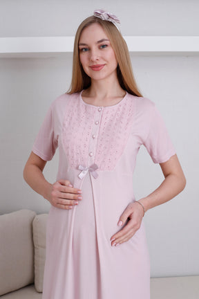 Embroidered Maternity-Nursing Nightgown & Robe Set Powder - 2298