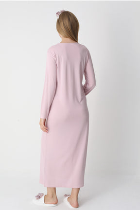 Lace Detailed Maternity-Nursing Nightgown & Flywheel Arm Robe Set Powder - 2301