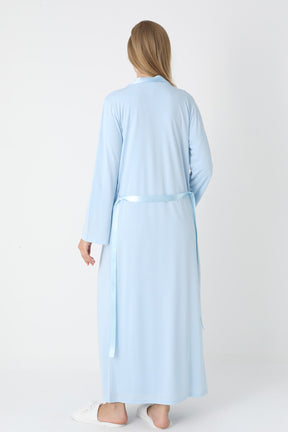 Lace Collar Maternity-Nursing Nightgown & Robe Set Blue - 2302