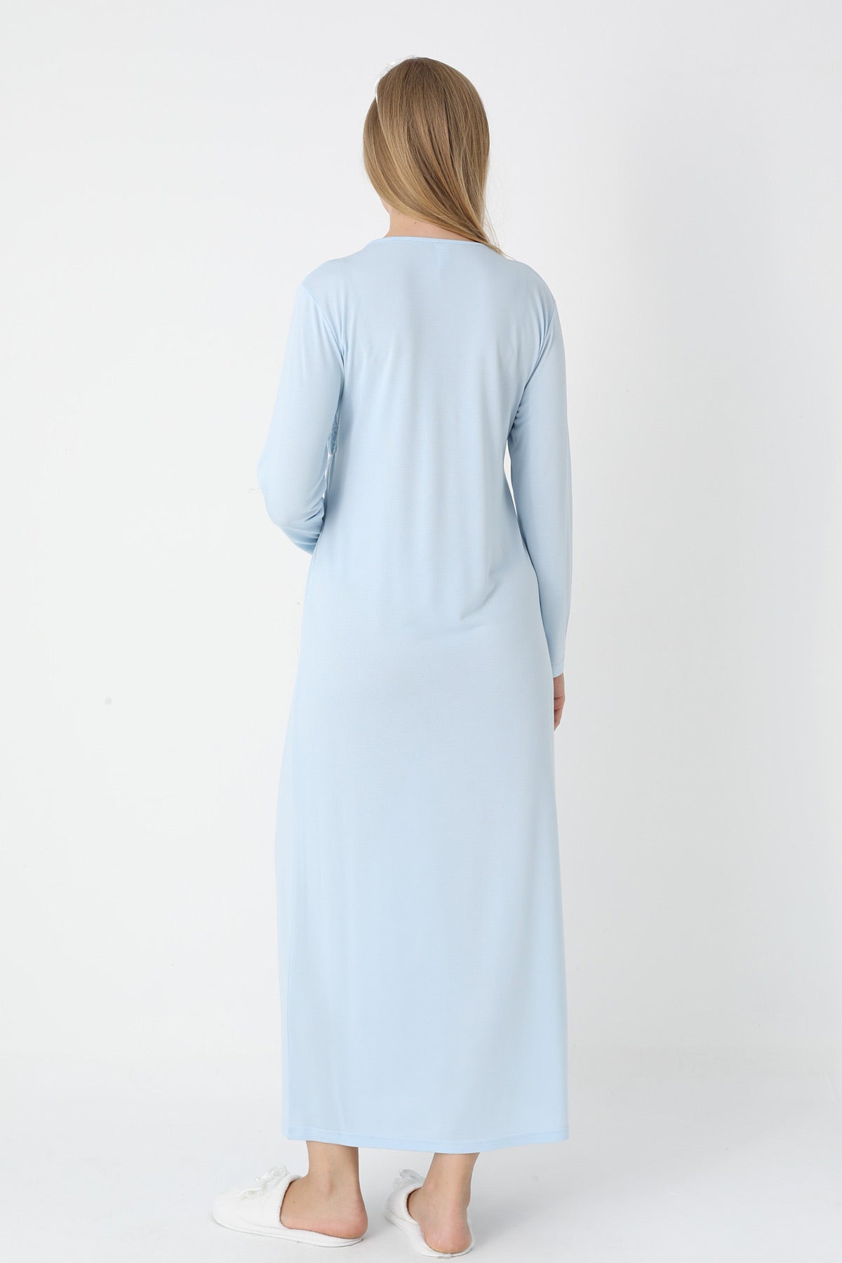 Lace Collar Maternity-Nursing Nightgown & Robe Set Blue - 2302