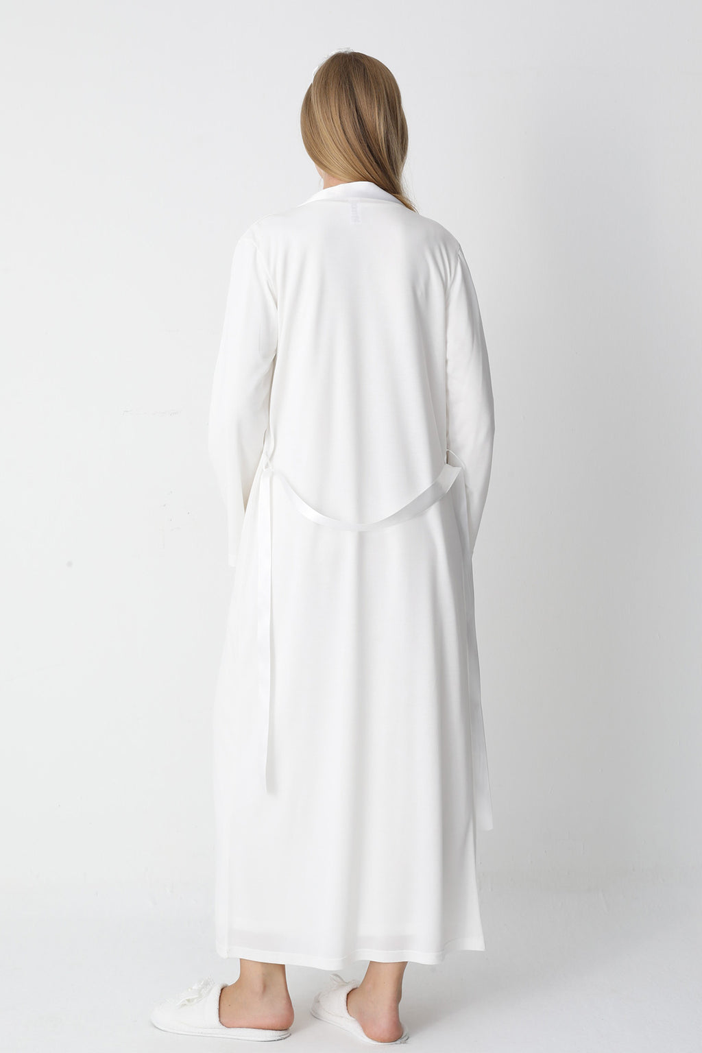 Lace Collar Maternity-Nursing Nightgown & Robe Set Ecru - 2302