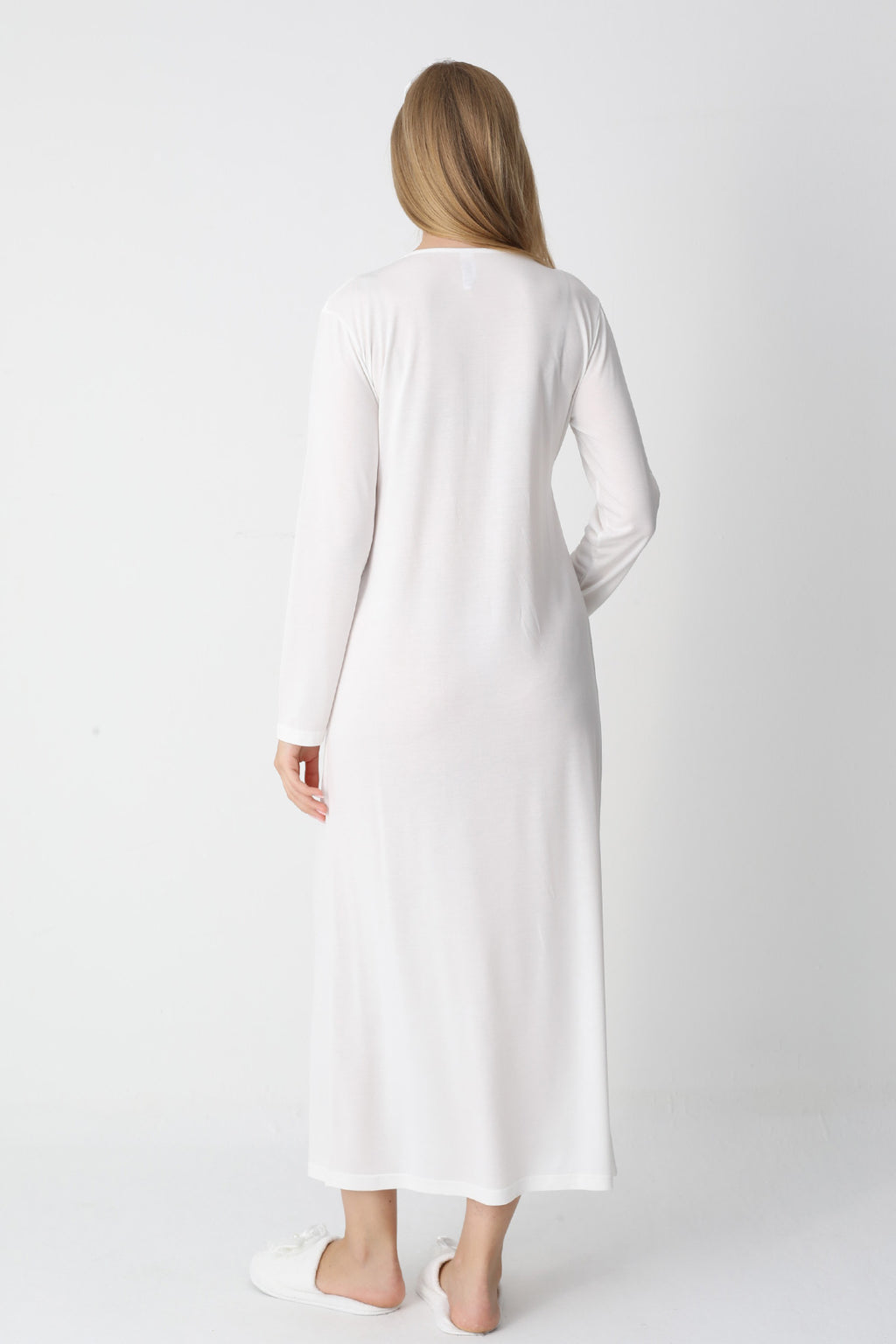 Lace Collar Maternity-Nursing Nightgown & Robe Set Ecru - 2302