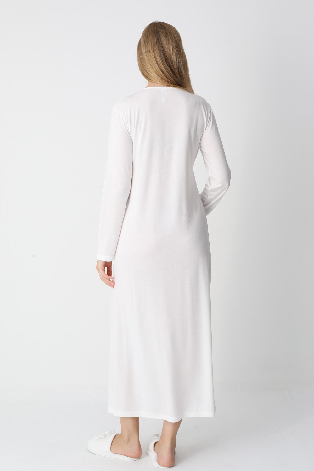 Lace Collar Maternity-Nursing Nightgown & Robe Set Ecru - 2302