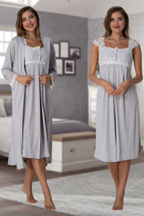 Lace Shoulder 4 Piece Maternity-Nursing Set Grey - 2305