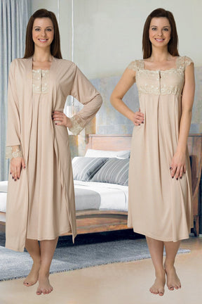Lace Shoulder 4 Piece Maternity-Nursing Set Coffee - 2305