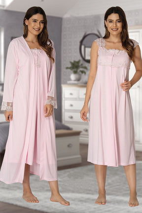 Lace Shoulder 4 Piece Maternity-Nursing Set Pink - 2305