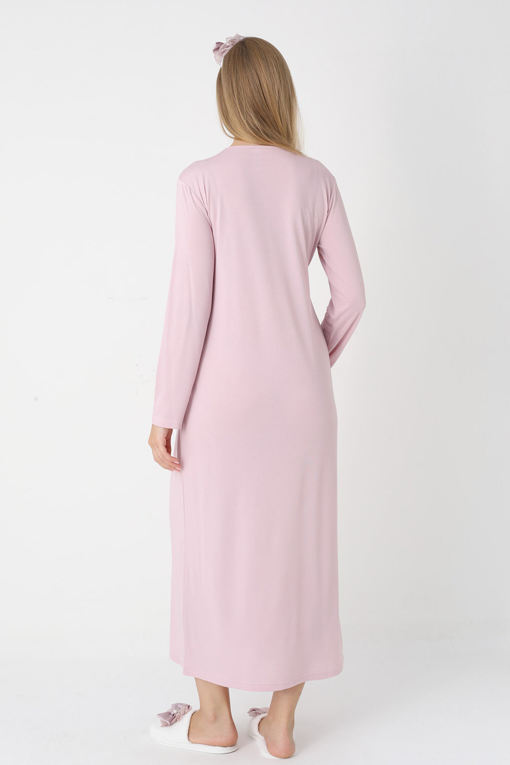 Lace Collar Maternity-Nursing Nightgown & Robe Set Powder - 2302