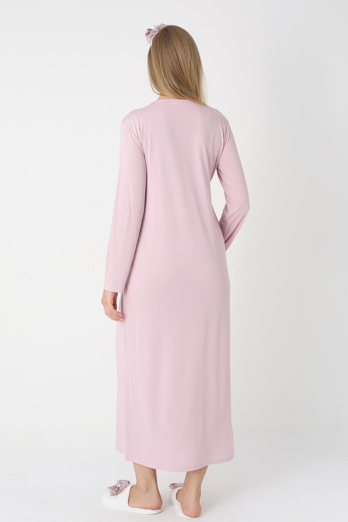 Lace Collar Maternity-Nursing Nightgown & Robe Set Powder - 2302