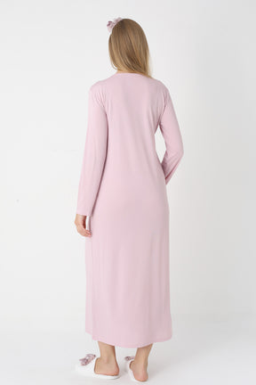 Lace Collar Maternity-Nursing Nightgown & Robe Set Powder - 2302