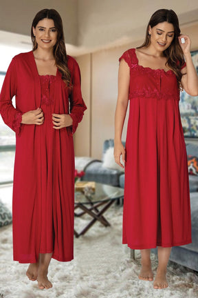 Lace Shoulder 4 Piece Maternity-Nursing Set Cherry - 2305