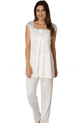 Lace Shoulder 4 Piece Maternity-Nursing Set Ecru - 2305