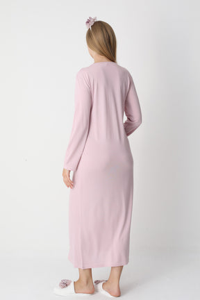 Lace Collar Maternity-Nursing Nightgown & Flywheel Arm Robe Set Powder - 2303