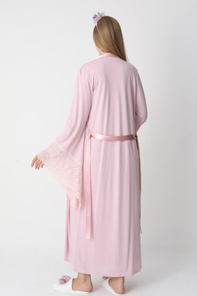 Lace Collar Maternity-Nursing Nightgown & Flywheel Arm Robe Set Powder - 2303