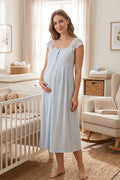 Lace Shoulder Maternity & Nursing Nightgown Blue - 2304