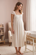 Lace Shoulder Maternity & Nursing Nightgown Ecru - 2304