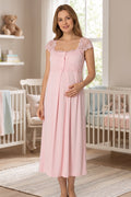 Lace Shoulder Maternity & Nursing Nightgown Pink - 2304