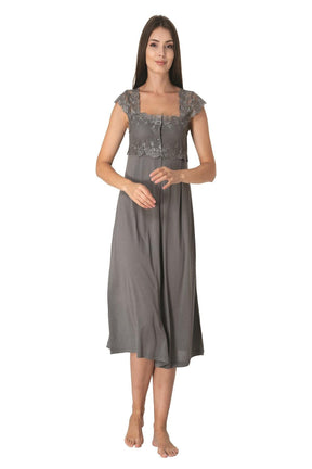Lace Shoulder Maternity-Nursing Nightgown & Robe Set Anthracite - 2302
