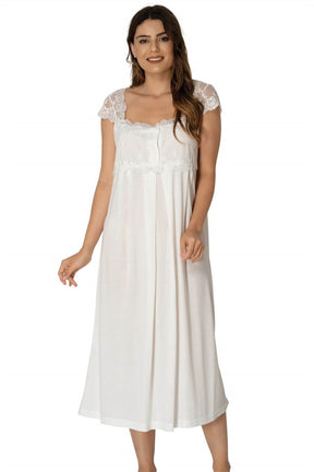 Lace Shoulder Maternity-Nursing Nightgown & Robe Set Ecru - 2302