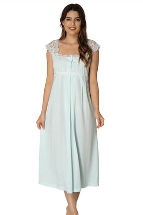 Lace Shoulder Maternity-Nursing Nightgown & Robe Set Turquoise - 2302
