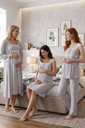 Lace Shoulder 4-Piece Maternity-Nursing Set Grey - 2305
