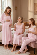 Lace Shoulder 4-Piece Maternity-Nursing Set Pink - 2305