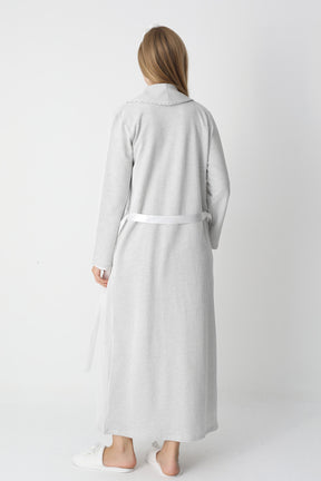 Lace Collar Maternity-Nursing Nightgown & Striped Robe Set Ecru - 2305