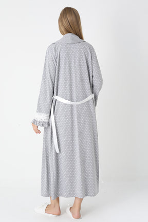 Lacy Edge Maternity-Nursing Nightgown & Polka Dot Robe Set Grey - 2308