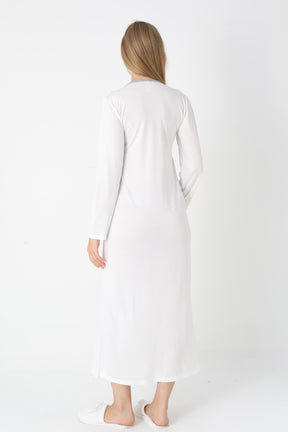 Lacy Edge Maternity-Nursing Nightgown & Polka Dot Robe Set Grey - 2308