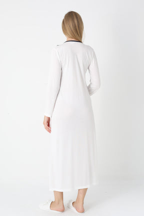 Lacy Edge Maternity-Nursing Nightgown & Polka Dot Robe Set Navy Blue - 2308