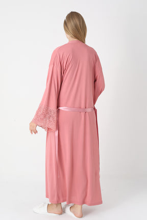 Guipure Collar Maternity-Nursing Nightgown & Lace Sleeve Robe Set Pomegranate Red - 2309