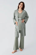 Lacy 3-Piece Maternity Feeding-Friendly Pajama & Patterned Robe Set Green - S23101