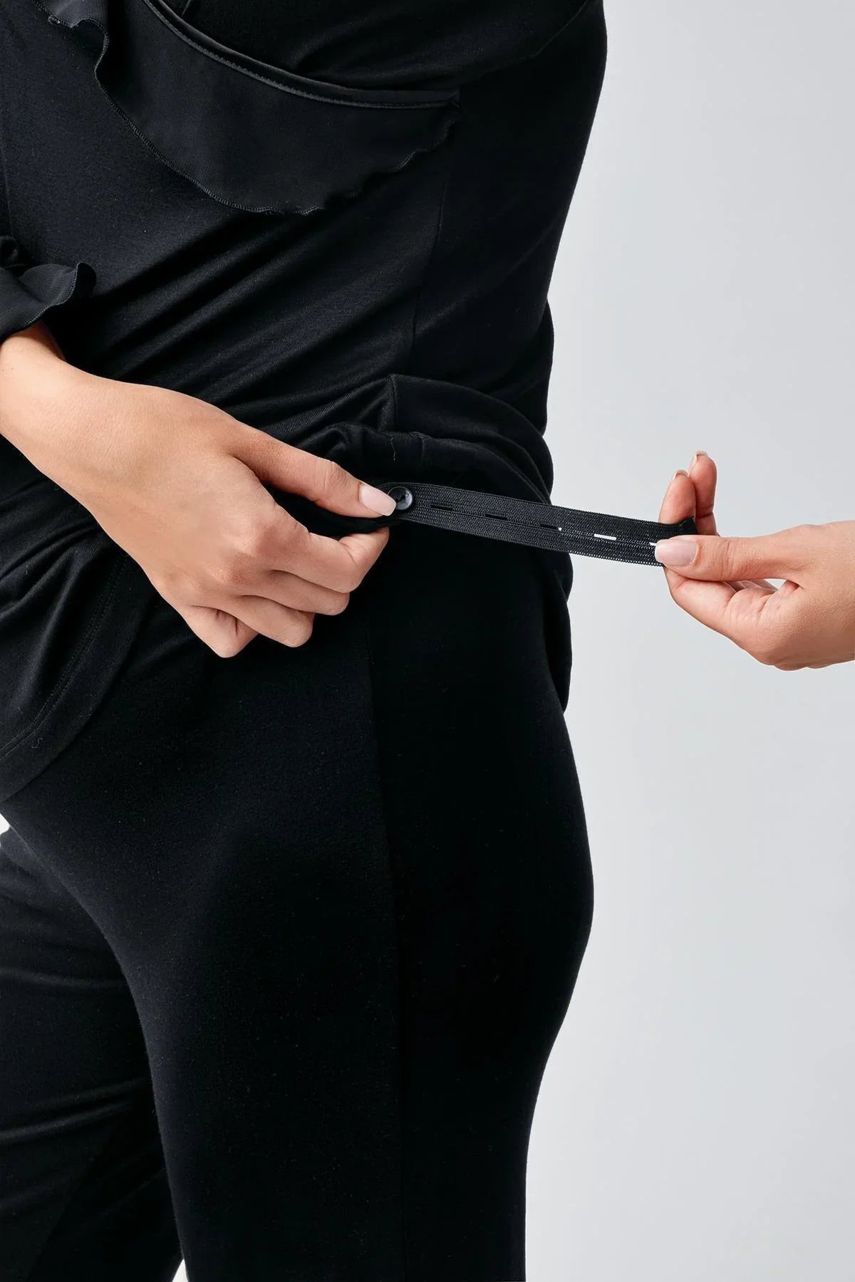 Chiffon Double Breasted 3-Pieces Maternity Feeding-Friendly Pajamas With Flywheel Arm Robe Black - S23106
